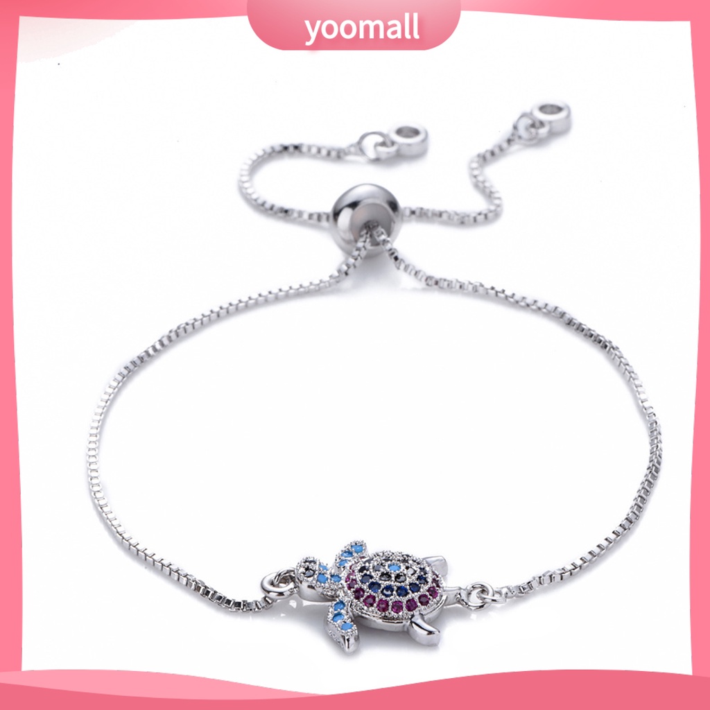 [YM] Vòng Tay Rùa Biển Đính Đá Nhiều Màu Sắc Lấp Lánh Có Thể Điều Chỉnh Trang Sức Hình Học Cho Nữ