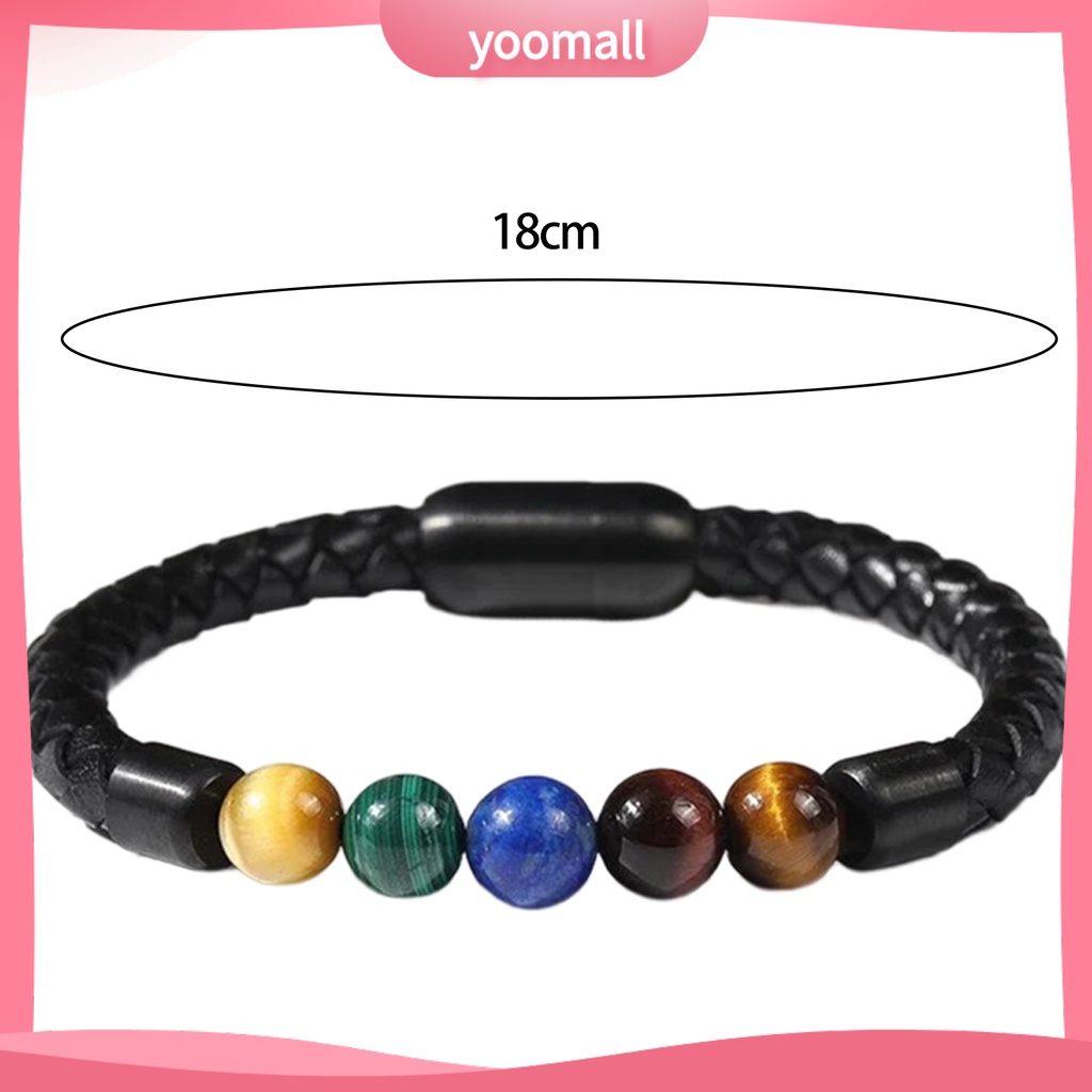 [YM] Vòng Đeo Tay Dây Da Bện Siêu Nhẹ Chống Mài Mòn Trang Trí Hạt Đá Hợp Kim Đơn Giản Cho Nam Và Nữ