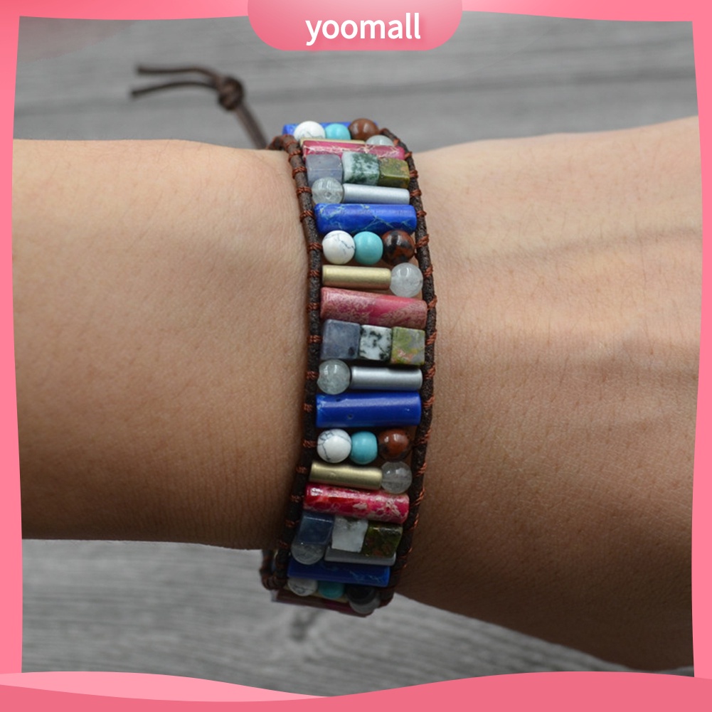 Vòng Tay Dây Da Giả Nhiều Lớp Đính Đá Quý Phong Cách Boho Cho Nữ