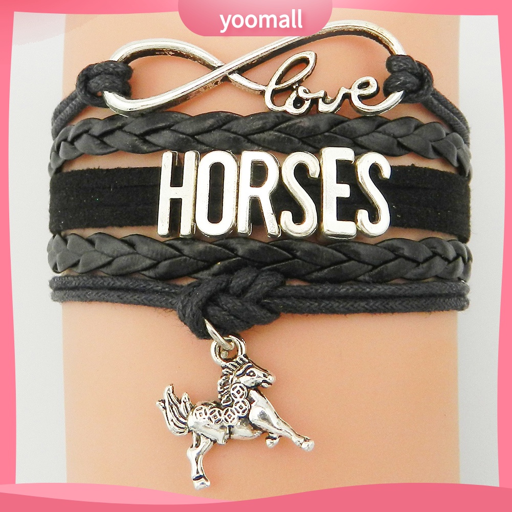 Vòng Tay Giả Da Nhiều Lớp Mặt Hình Ngựa Thời Trang Cho Nữ