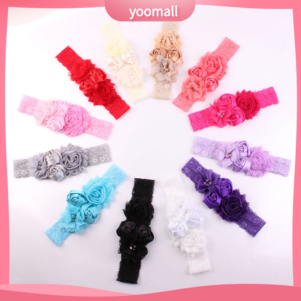 Băng Đô Đính Hạt Phối Ren Hoa Hồng Xinh Xắn Cho Bé