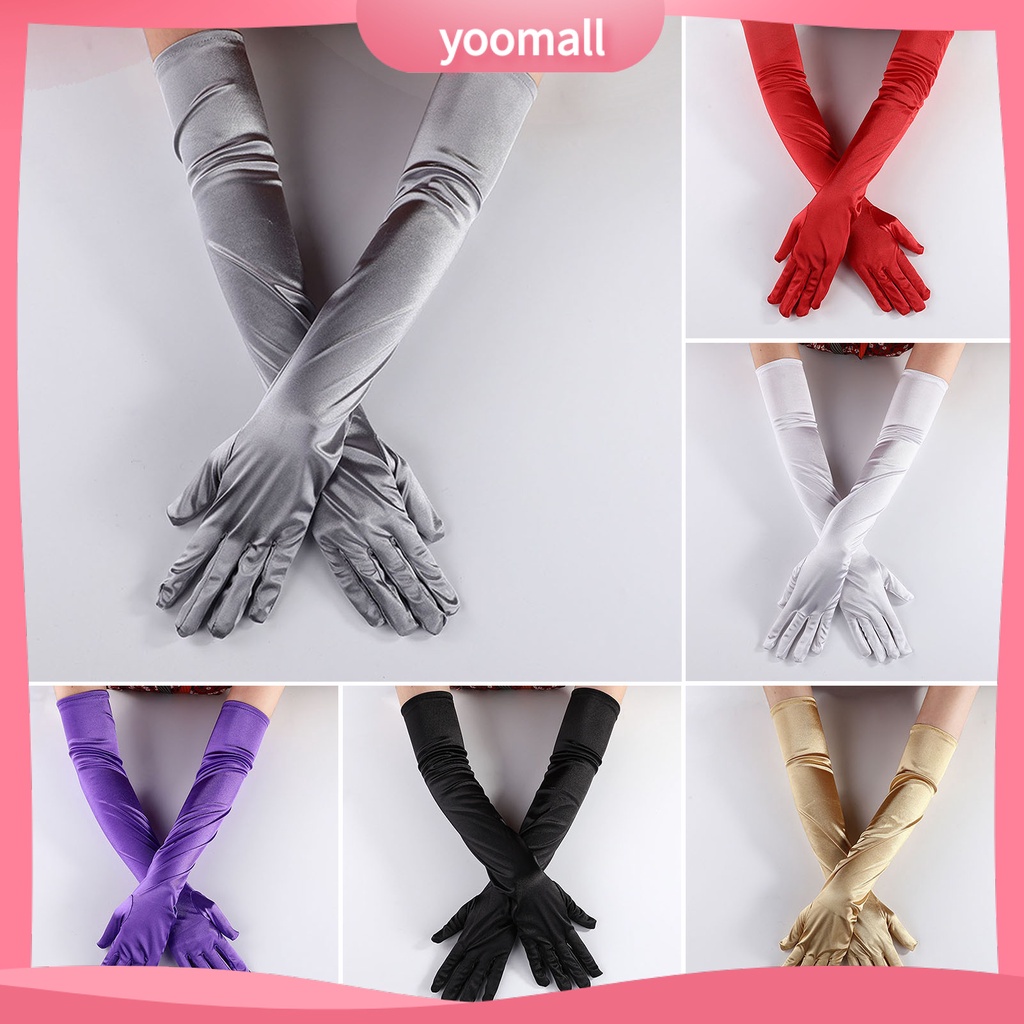 1 Đôi Găng Tay Dài Đến Khuỷu Tay Bằng Vải Satin Siêu Mềm Co Giãn Không Phai Màu Trang Trí Tiệc Cưới Cho Nữ