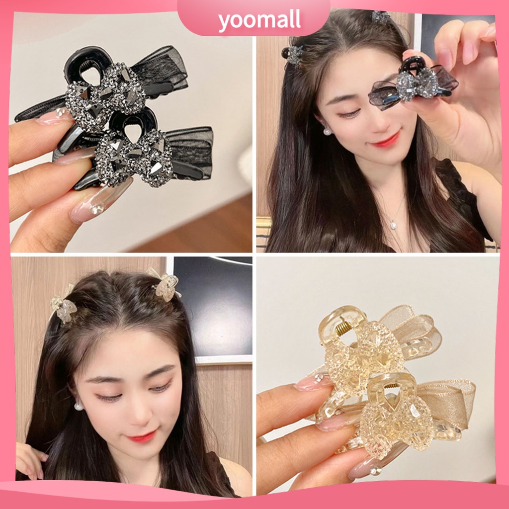 [YM] Kẹp Tóc Hình Nơ Đính Đá Hai Mặt Nhỏ Co Giãn Chống Trượt Trang Trí Tóc Tạo Kiểu Cho Nữ