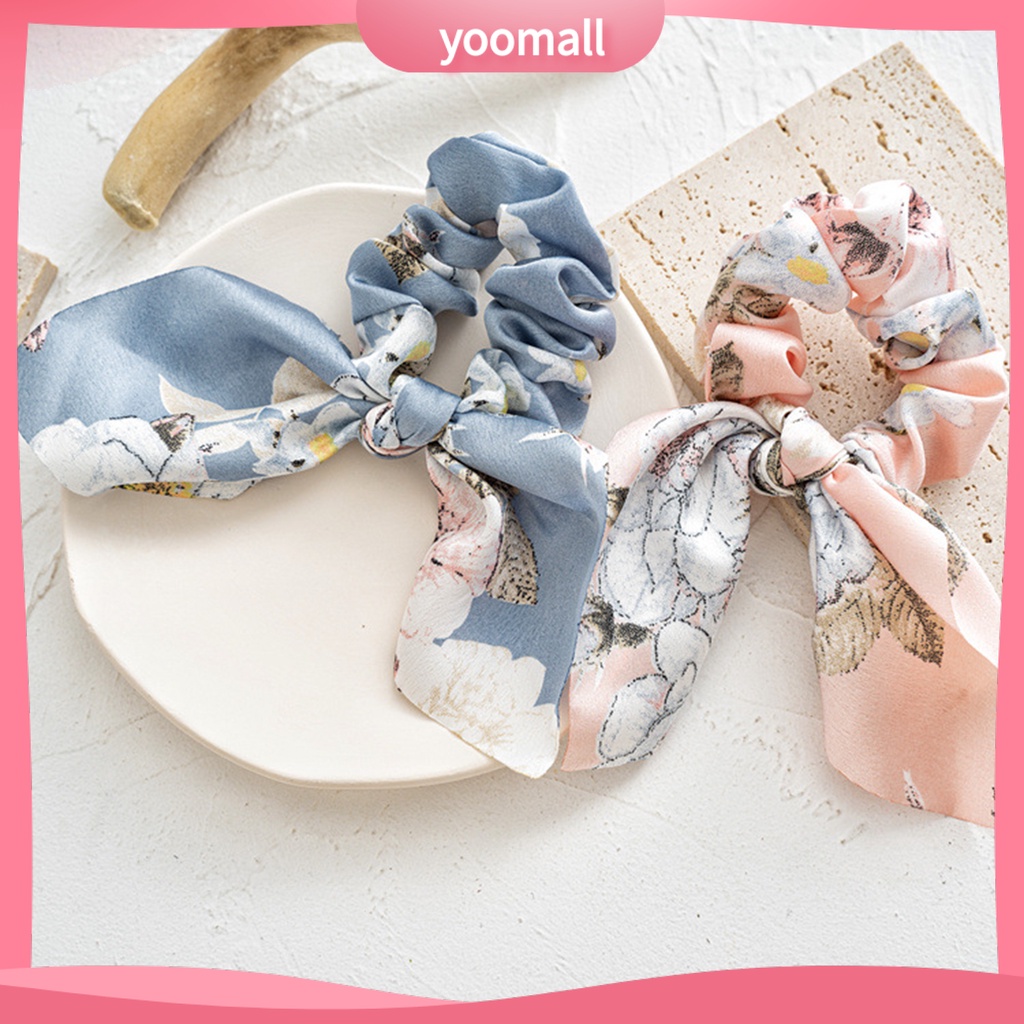 Dây Buộc Tóc Vải Satin Mềm Mịn In Họa Tiết Hoa Xinh Xắn