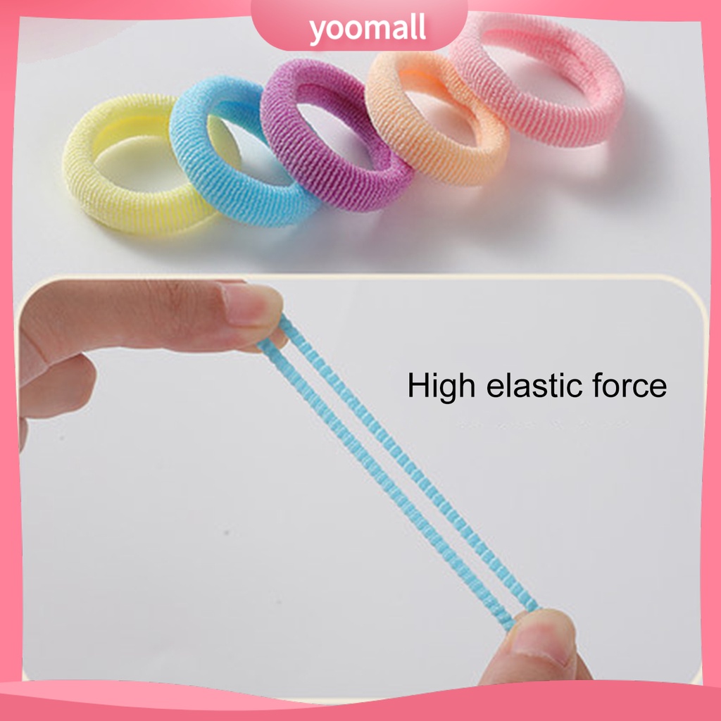 Set 100 Dây Buộc Tóc Co Giãn Chống Rơi Màu Sắc Kẹo Ngọt Dành Cho Trẻ Em