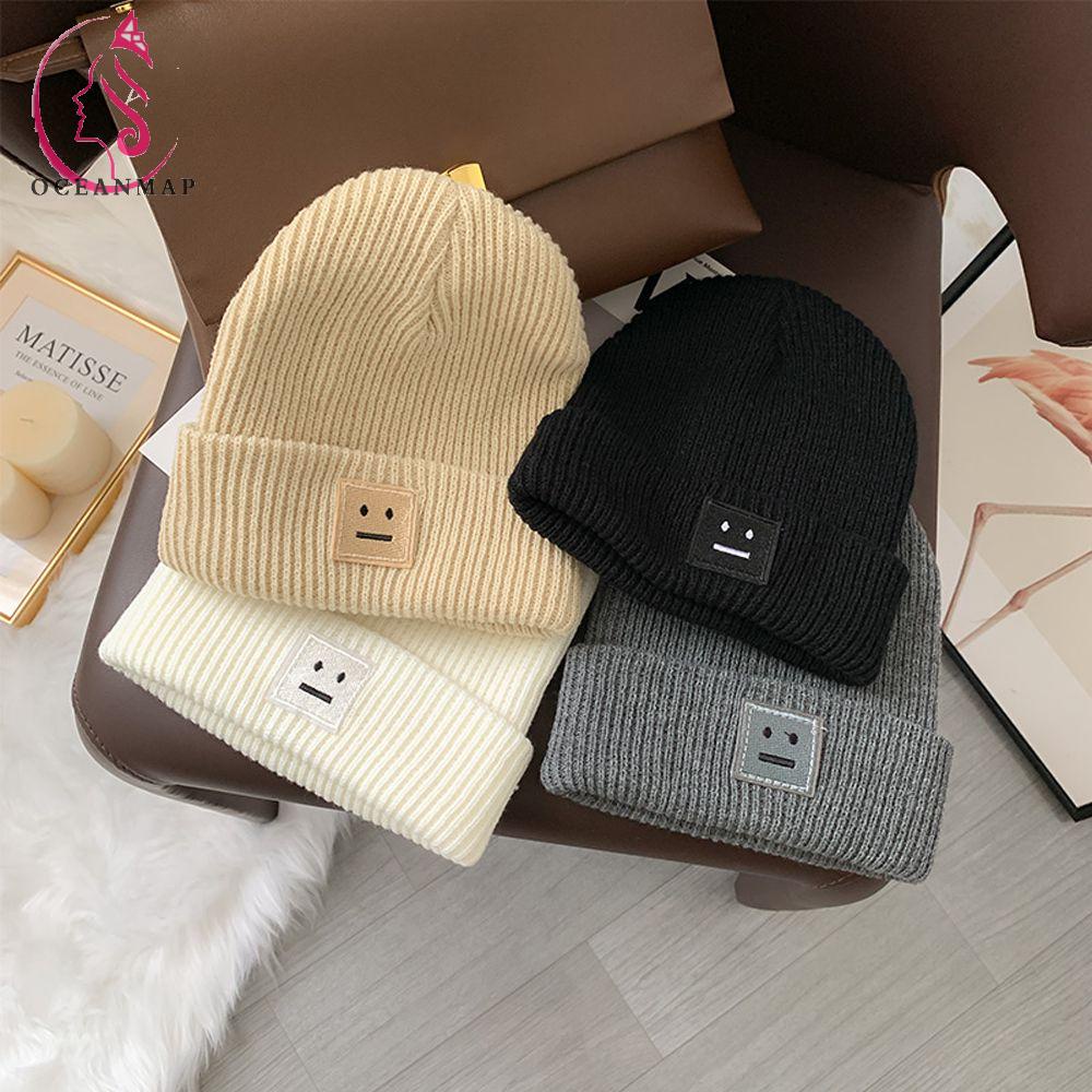OCEANMAP Mũ Trùm Đầu Dệt Kim Hoạ Tiết Mặt Cười Thời Trang Mùa Đông Cho Nam Giới
