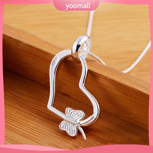 Vòng cổ Mạ Bạc 925 Mặt Hình Trái Tim / Bướm Thời Trang Cho Nữ