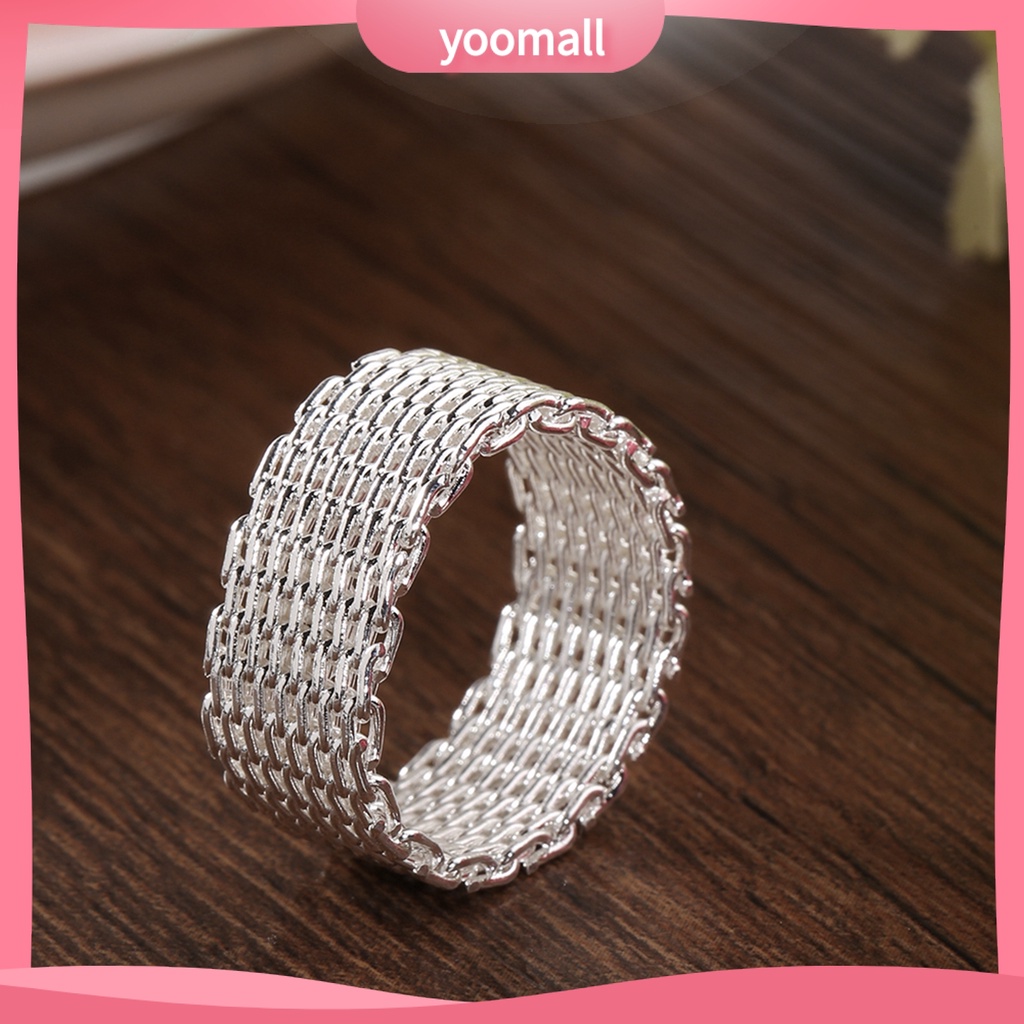[YM] Nhẫn Mạ Bạc Kiểu Lưới Dệt Rộng Trang Sức Làm Quà Tặng Cho Nữ