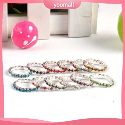 Set 12 Nhẫn Đeo Ngón Chân Co Giãn Đính Đá Pha Lê Nhiều Màu Charms