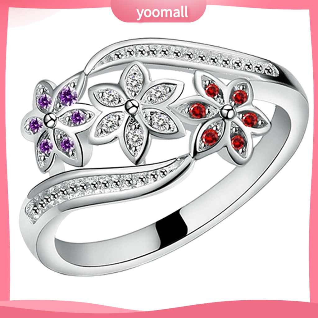 Nhẫn Mạ Bạc Hình Hoa Đính Đá Zircon Thời Trang Cho Nữ