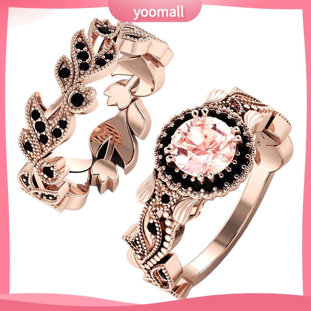 Bộ 2 Nhẫn Hình Hoa Lá Đính Đá Lấp Lánh Tinh Tế Cho Nữ