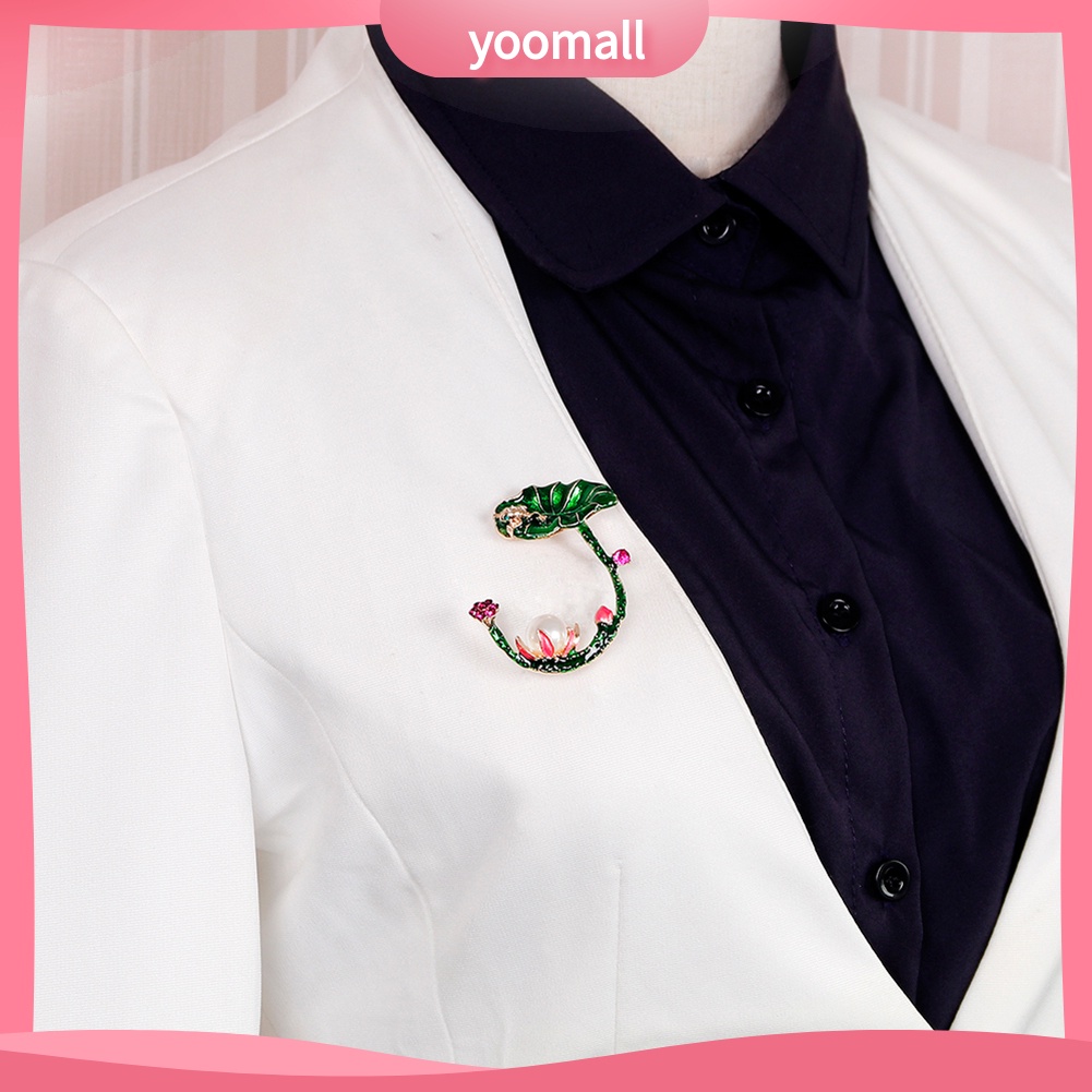 Ghim Cài Áo Hình Lá Sen Đính Ngọc Trai Nhân Tạo Phong Cách Retro