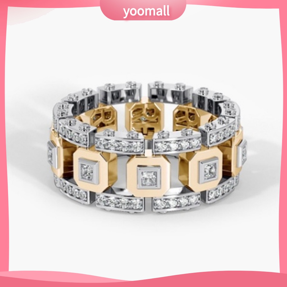 Nhẫn Đính Hôn Hai Tông Màu Đính Đá Lấp Lánh Dành Cho Nam Và Nữ