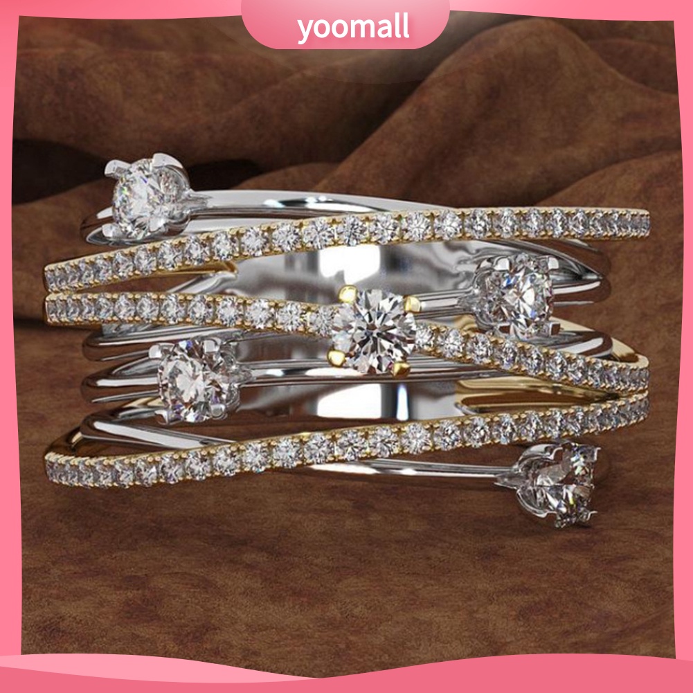 Nhẫn Cưới Hai Màu Đính Đá Zircon Thời Trang Dành Cho Nữ