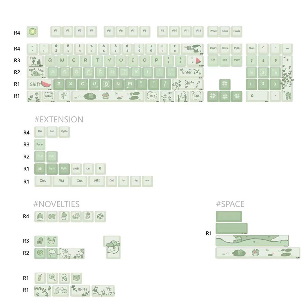 148 66 Keys MDA PBT keycaps small frog theme ball caps PBT milk green five-sided heat sublimatio Keycap Set for DIY LMK67 GMK67