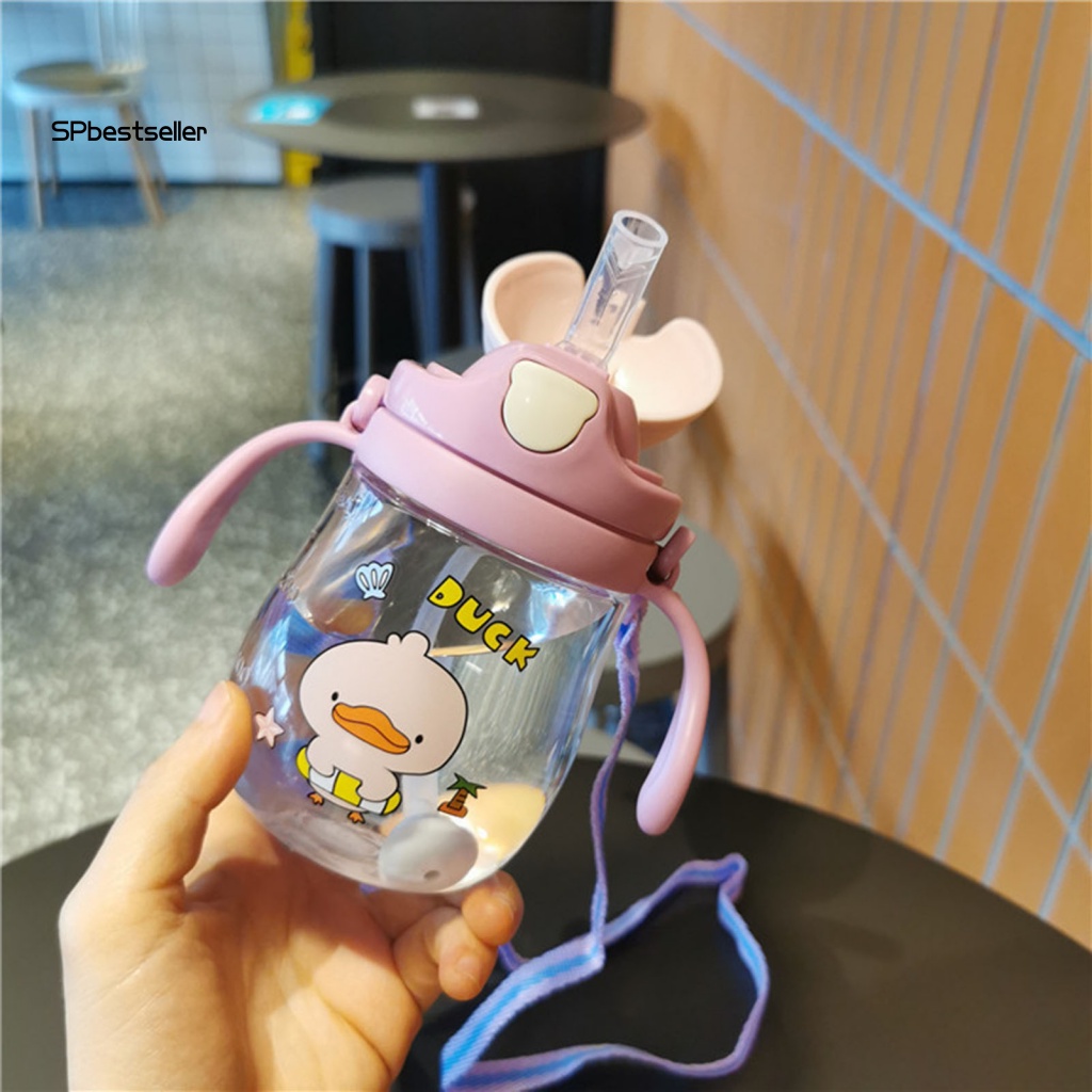 Bình Sữa 370ML Có Ống Hút Hình Hoạt Hình Cho Bé Gái