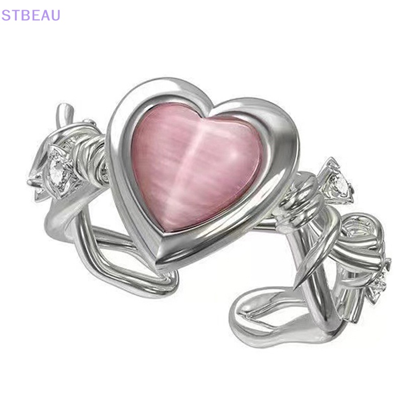 [Cxsteau] Nhẫn Hình Trái Tim Mắt Mèo Mắt Mèo Thời Trang Có Thể Điều Chỉnh Tinh Tế Quà Tặng Trang Sức Đám Cưới MME