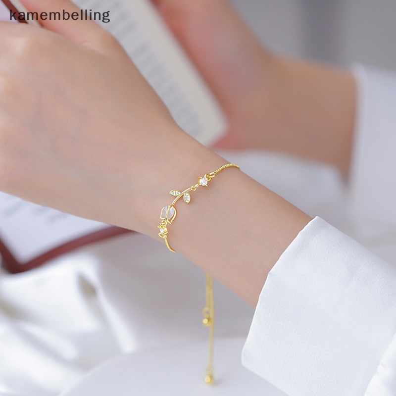 Kamembelling Vòng Tay Chuỗi Hạt Đá Opal Màu Vàng Họa Tiết Hoa Tulip Đơn Giản Thời Trang Cho Nữ