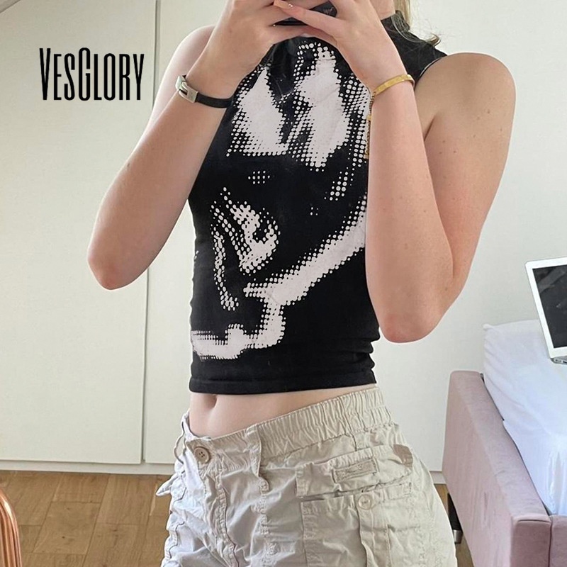 Áo Tank Top Sát Nách Cổ Cao In Họa Tiết Bàn Tay Màu Tương Phản Thời Trang 2023 Cho Nữ