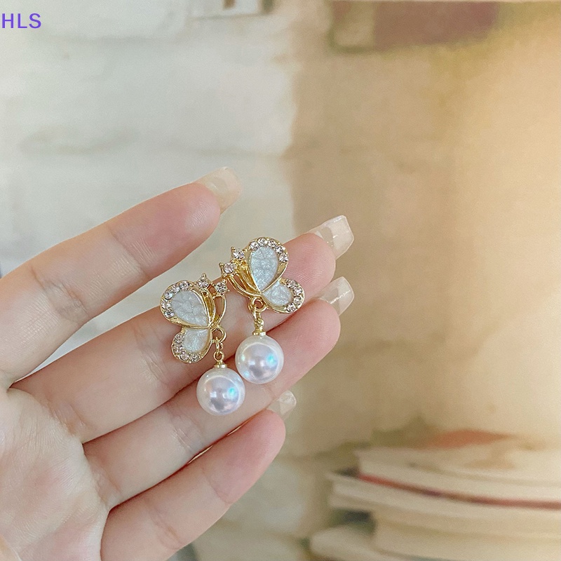 1 Đôi Bông Tai Hình Bướm Đính Đá Ngọc Trai Phong Cách Âu Mỹ Thời Trang Cho Nữ