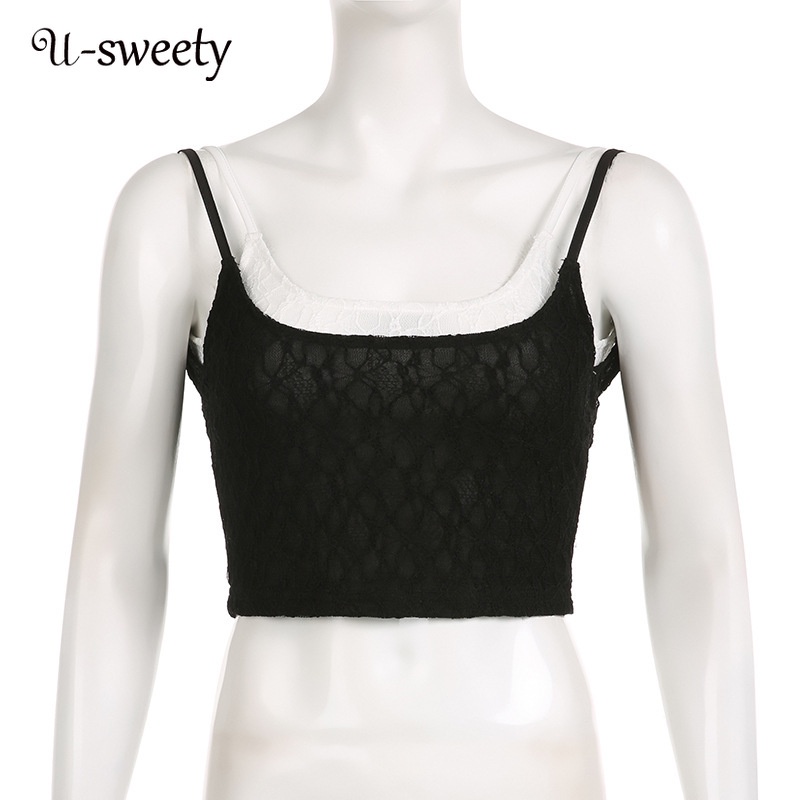 Áo Tank Top Cổ Yếm Giả Hai Lớp Màu Sắc Tương Phản Thời Trang 2023 Cho Nữ