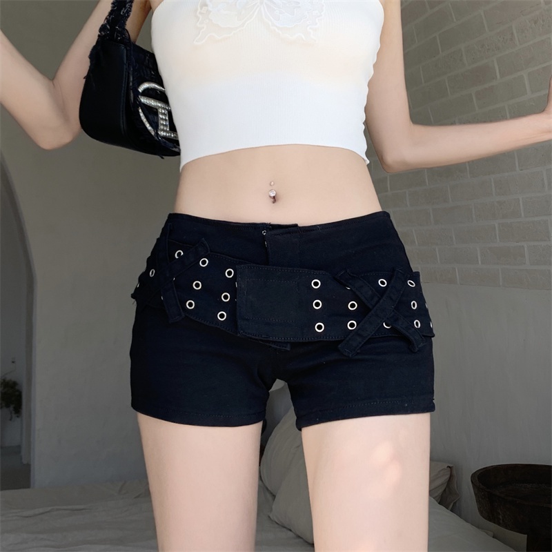 Quần Short Denim Lưng Thấp Co Giãn Tốt Thiết Kế Quyến Rũ Cá Tính