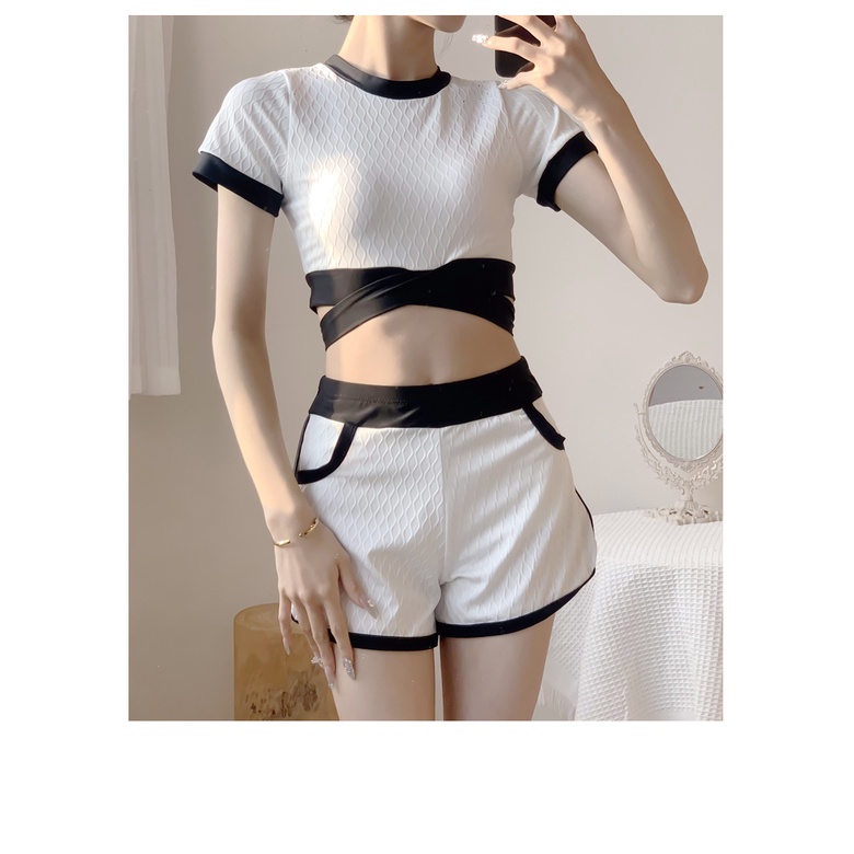 Bộ Đồ Bơi 3 Mảnh Phong Cách Thể Thao Màu Đen Cho Nữ