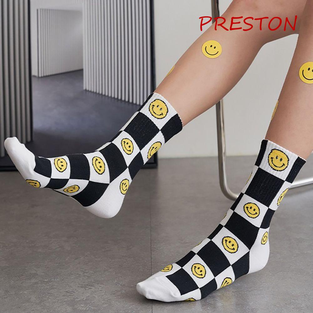 PRESTON Đôi Tất Cotton Hình Mặt Cười Nhiều Màu Sắc Phong Cách Harajuku Cho Nữ