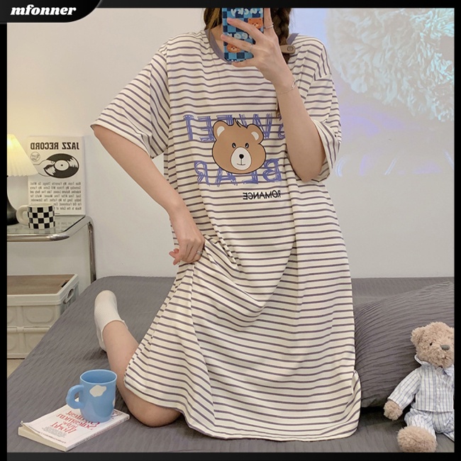 Đồ ngủ Ngắn Tay Họa Tiết Kẻ Sọc Thoải Mái Thân Thiện Với Làn Da Thời Trang Mùa Hè Dành Cho Nữ