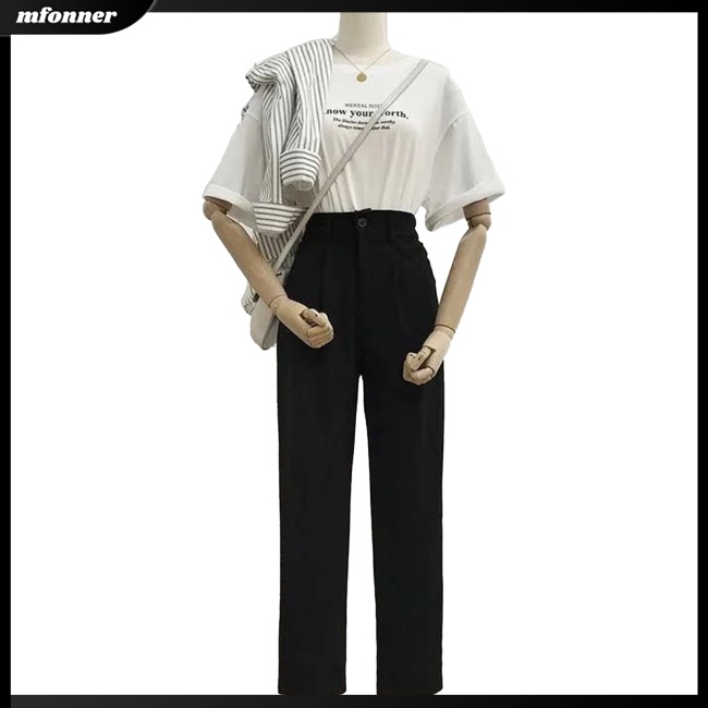 Quần ống rộng Lưng Cao Thoáng Khí Màu Sắc Đơn Giản Thanh Lịch Cho Nữ