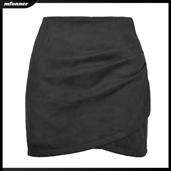 Chân Váy Ngắn Ôm Dáng Bằng Da Lộn Màu Trơn Phối Khóa Kéo Lệch Tà Quyến Rũ Thời Trang Cho Nữ