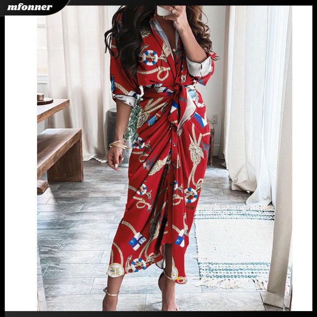 Đầm DàI Cổ Chữ V In Hoa ThờI Trang Cho Nữ