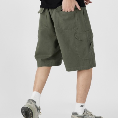 Quần Short Dây Rút Dáng Rộng Phối Nhiều Túi Phong Cách Retro Nhật Bản Cho Nam Giới