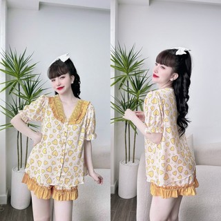 Đồ bộ mặc nhà lụa latin cao cấp đồ ngủ pyjama quần đùi phối họa tiết bigsize