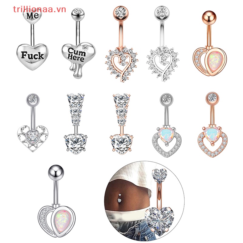 Khuyên Rốn Đính Đá Zircon Hình Trái Tim 14G