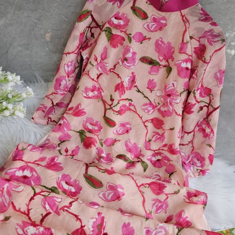 Áo dài tơ mộc 4 tà họa tiết hoa đẹp ⚡ HÀNG LOẠI 1 ⚡ Áo dài tay lỡ hàng thiết kế chất vải mềm mại co giãn nhẹ