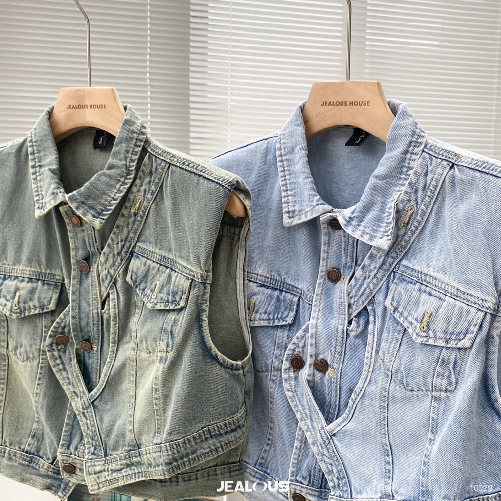 Áo gile denim hai vạt khuy gev - 10029
