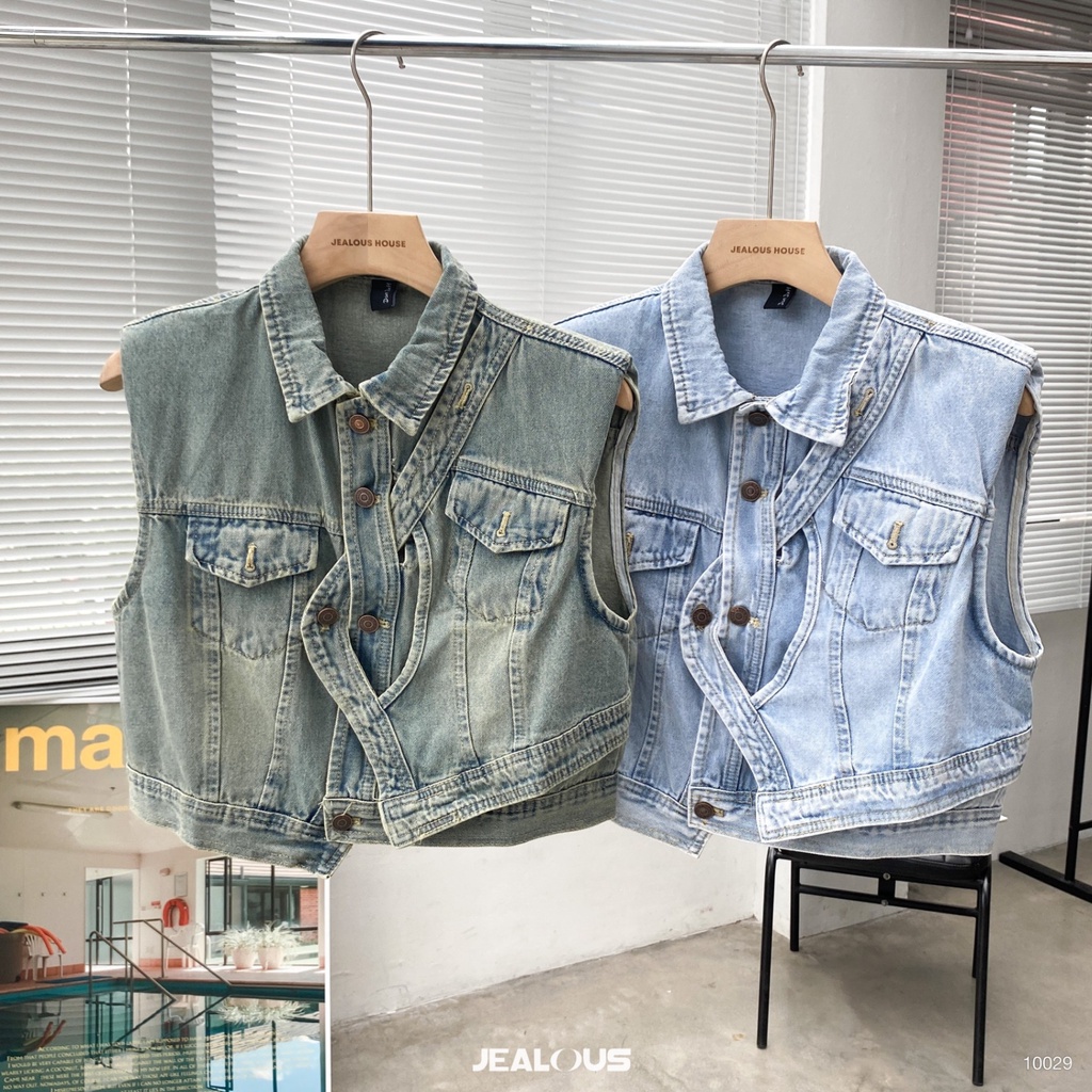 Áo gile denim hai vạt khuy gev - 10029