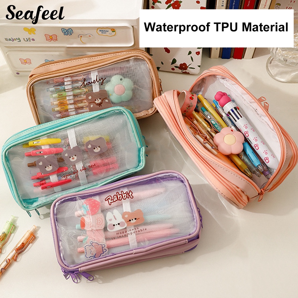 Túi Đựng Bút Bằng PVC Chống Nước Chống Bụi Họa Tiết Hoạt Hình Dễ Thương