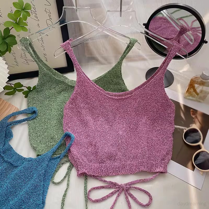 Áo Hai Dây Dệt Kim Dáng Ôm Phong Cách Hàn Quốc Thời Trang Mùa Hè Quyến Rũ Cho Nữ