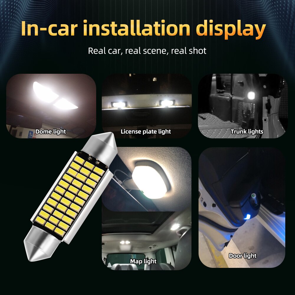 Set 2 Đèn LED Canbus Festoon C10W C5W 31mm 36mm 39mm 42mm Ánh Sáng Trắng 6000K Dành Cho Ô Tô