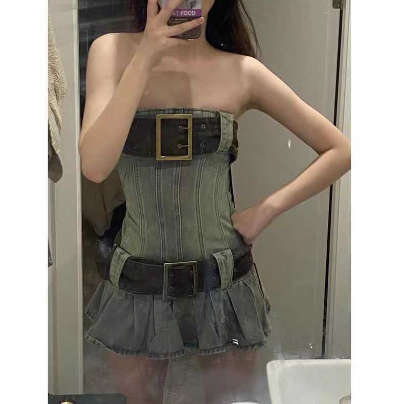 Đầm Denim Mùa Hè 2023 Dáng Suông Phong Cách Retro Mỹ Cho Nữ