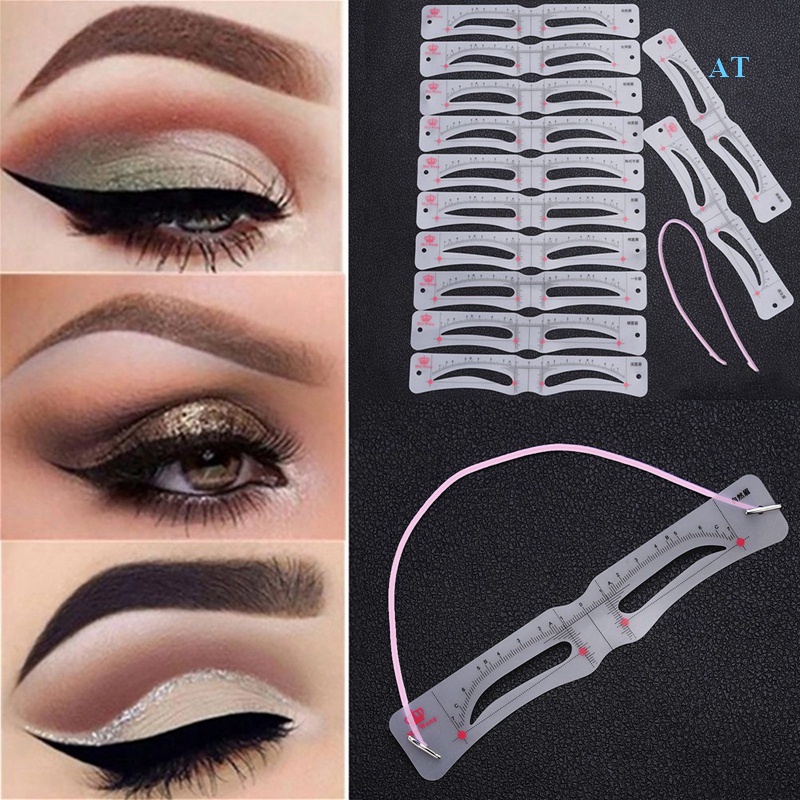 Set 12 Thẻ Khuôn Hỗ Trợ Vẽ Lông Mày Có Thể Tái Sử Dụng Cho Người Mới Bắt Đầu
