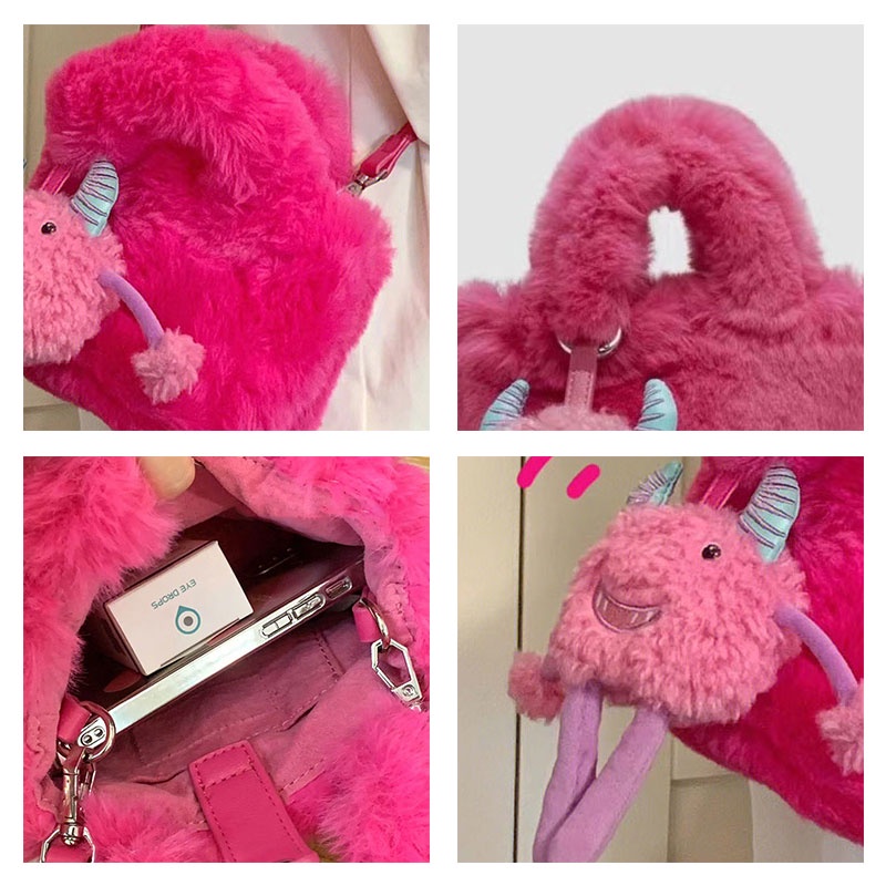 FOREVER LENGRUI  Túi Đeo Chéo Hình Quái Vật Nhỏ Nhồi Bông Phong Cách Hàn Quốc