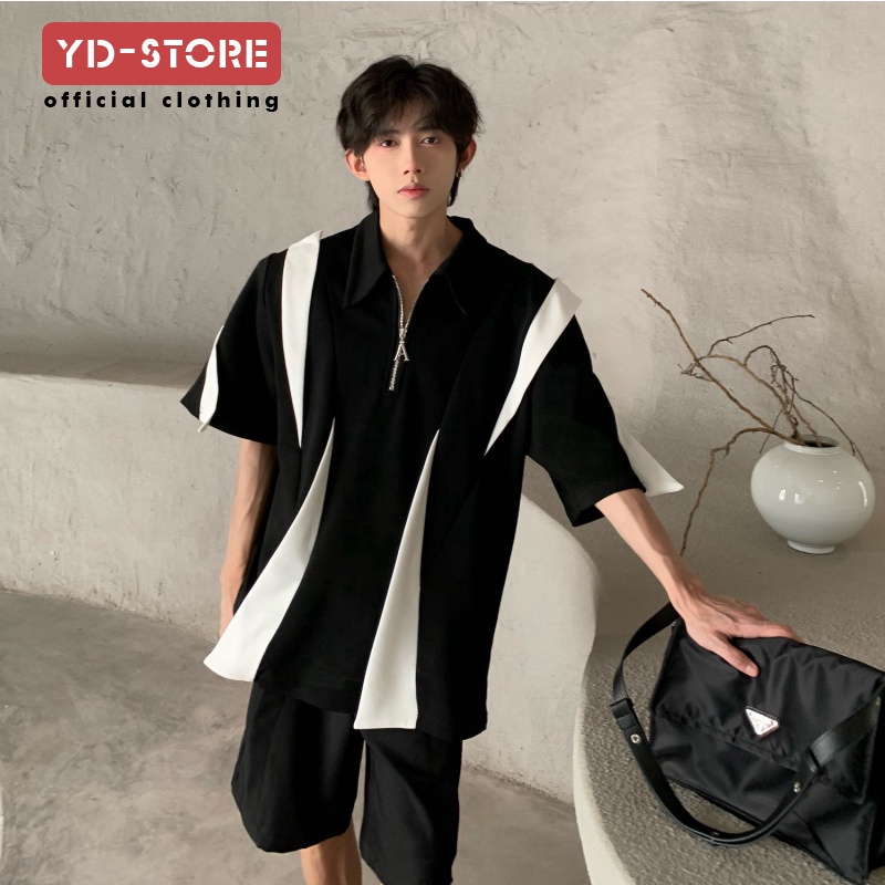 Áo Thun Tay Ngắn Dáng Rộng Thiết Kế Nửa Khóa Kéo Thời Trang Thường Ngày Yuppie Influencer Niche Ruffian