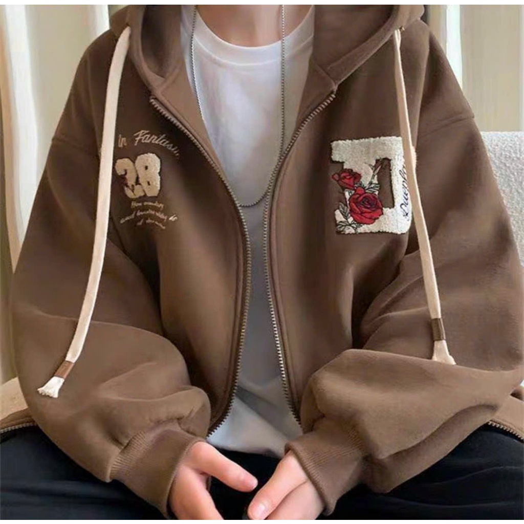 Áo Khoác Hoodie Zip Nam Nữ Logo Thêu 28D Cực Xinh Form Rộng Unisex Phong Cách Sành Điệu