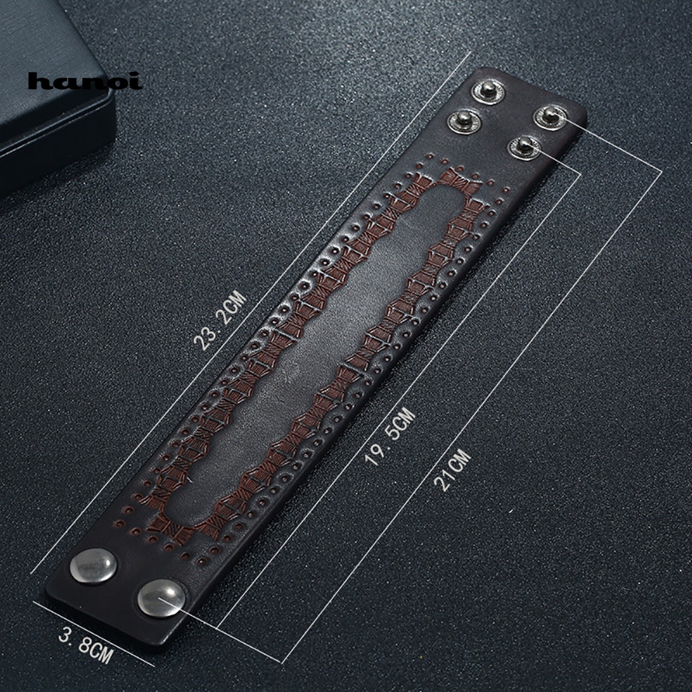 Vòng Tay Giả Da Bản Rộng Đính Nút Dập Nổi Vintage Cho Nam