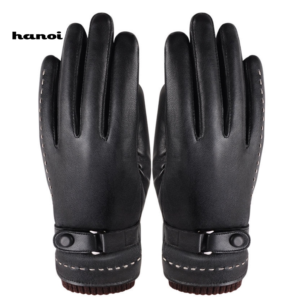 1 Đôi Găng Tay Da Giả Lót Lông Cừu Giữ Ấm Chống Gió Có Thể Chạm Màn Hình Cảm Ứng