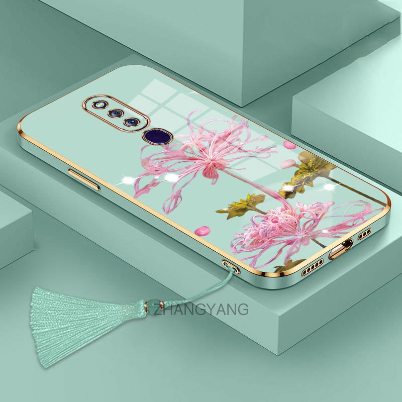 ốp lưng oppo f11 Pro f11 Ốp Điện Thoại Silicon TPU Mềm Mạ Điện Họa Tiết Hoa Có Dây Đeo Tua Rua Cho oppo f11 Pro f11