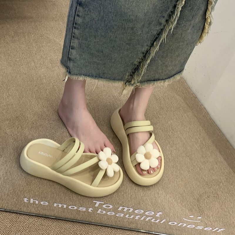 Dép hoa dép nữ influencer 2023 phong cách mới mùa hè có thể mặc bên ngoài thời trang dày-soled beach all-match anti